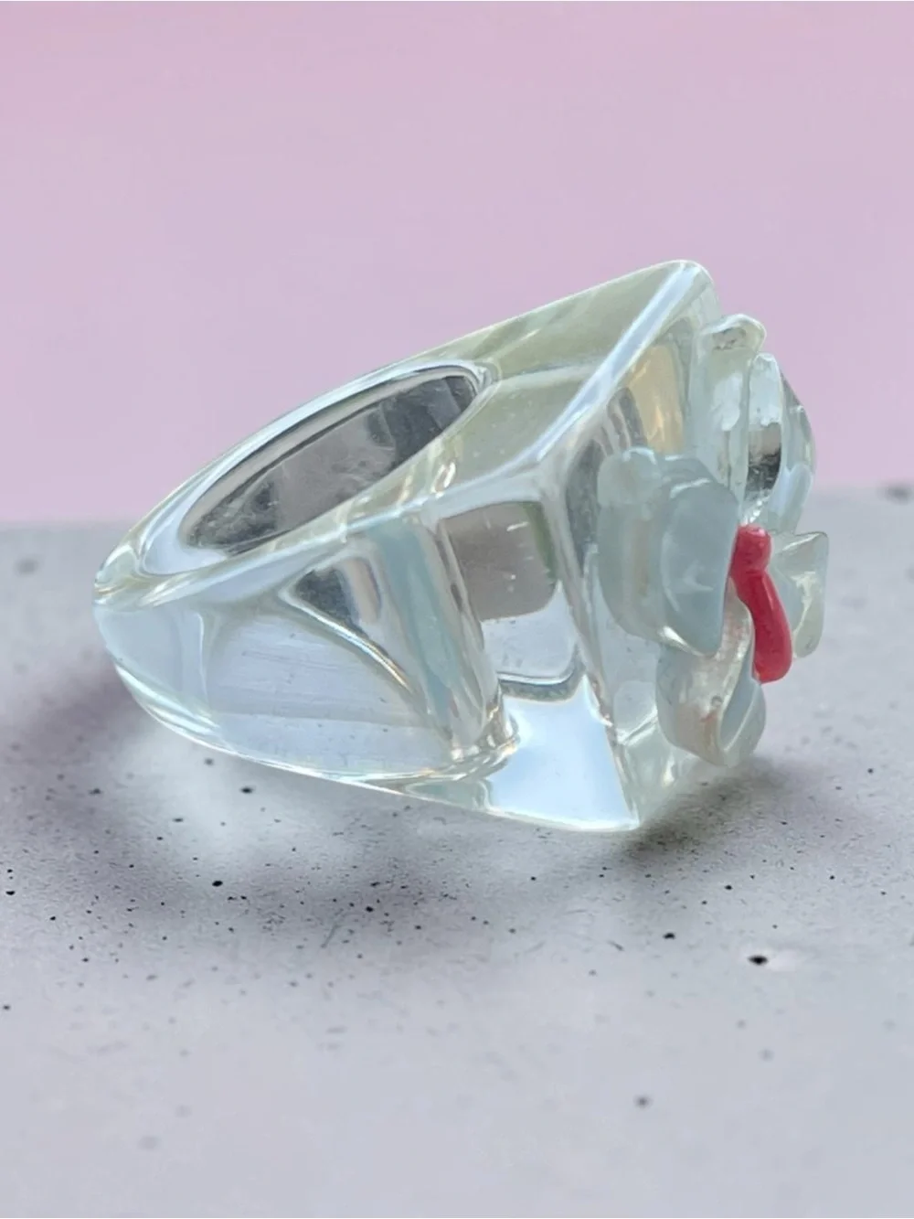 Clear Acrylic 3D Butterfly Statement Ring Lucite Style Size 8